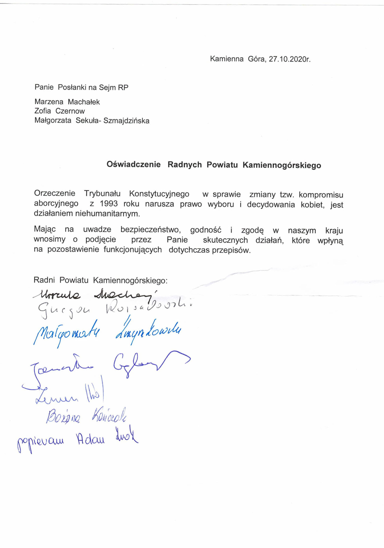 Oświadczenie Radnych Powiatu Kamiennogórskiego